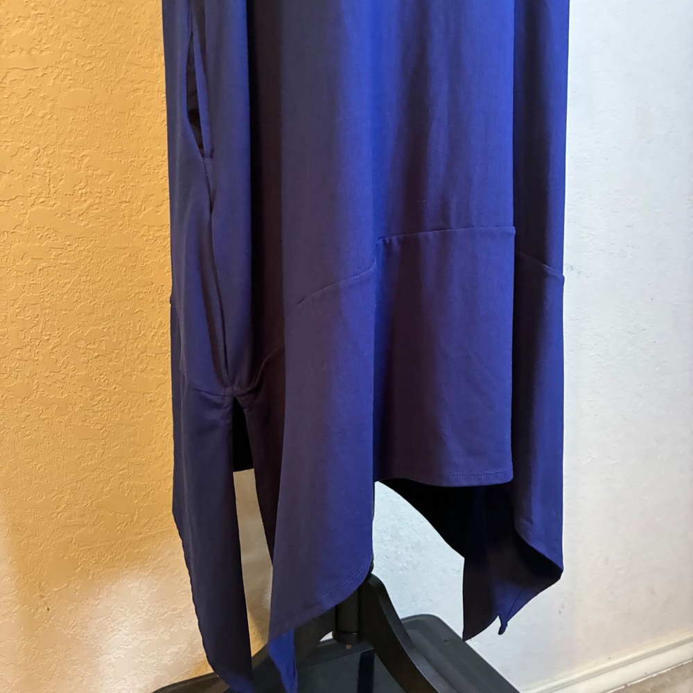 Cuddl Duds Flexwear Blue Sharkbite Hem Dress Midi PXL Petite Pockets Cozy Lounge - Picture 9 of 12